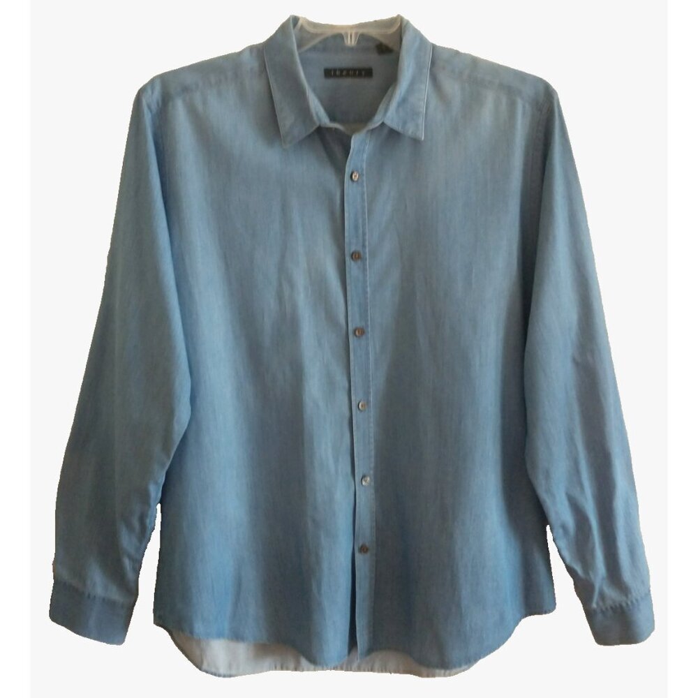 Theory Men's XL Zack PS Button Up Long Sleeve Shirt Blue Arrowsift Cotton - XL